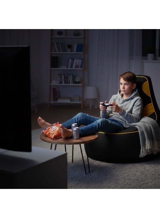 VELMORE Gaming Bean Bag Chair Cover ONLY – NO FILLING / WITHOUT BEANS | High-Back Quilted Seat, Side Pockets, Headphone Hanger & Water-Repellent Fabric - Yellow - Image 2